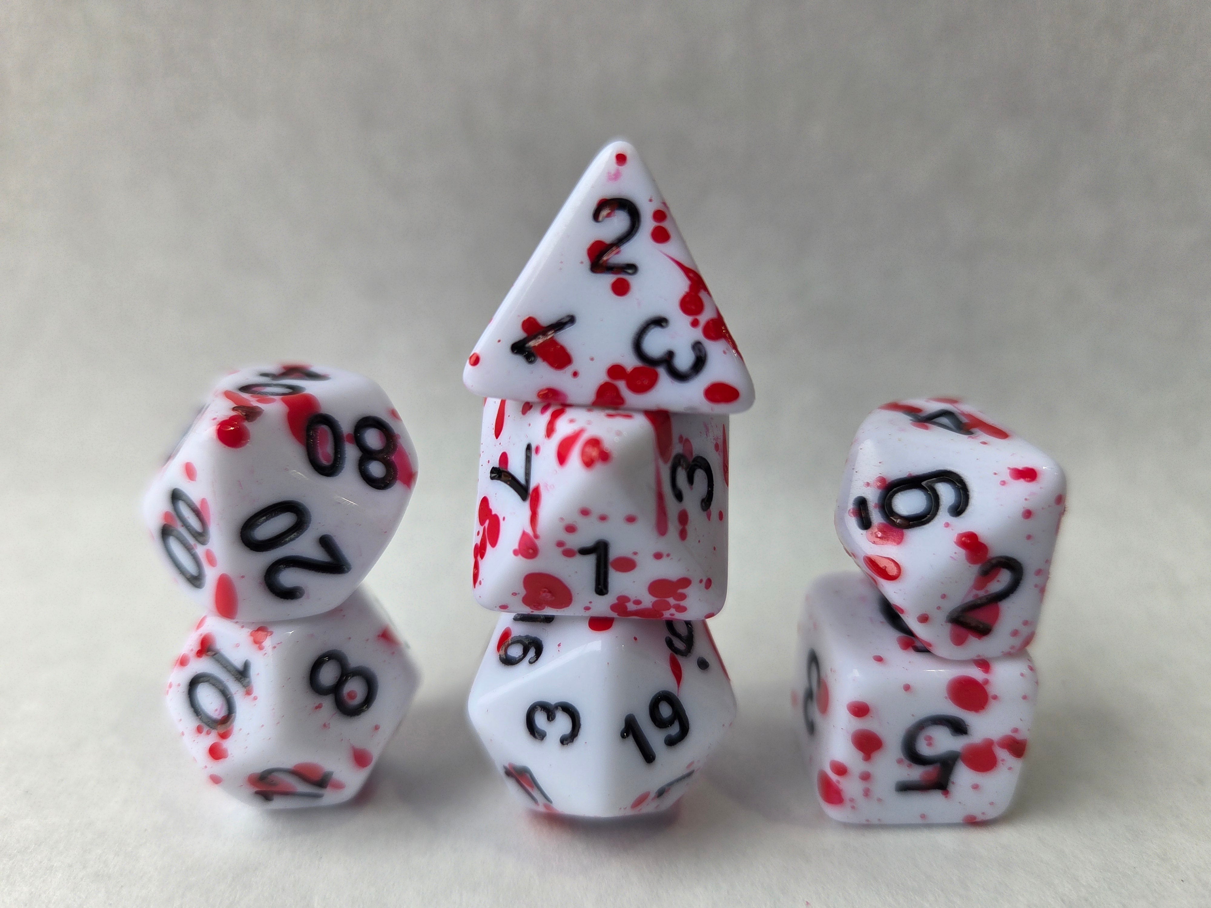 Warhol 7pc Dice Set for TTRPG inked in Black
